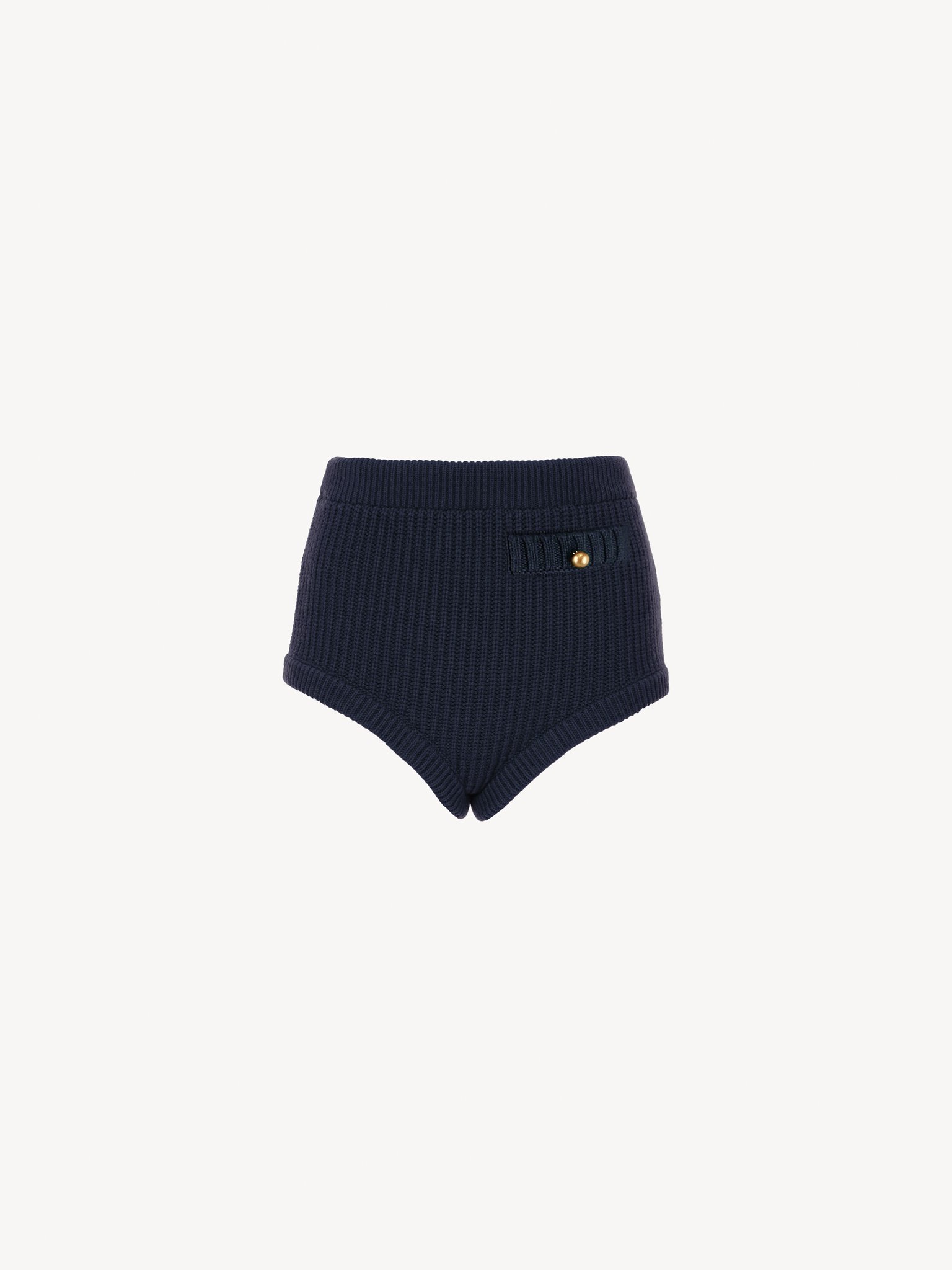 High-waisted mini shorts in wool & cashmere Lower-impact wool & cashmere knit
Classic Navy