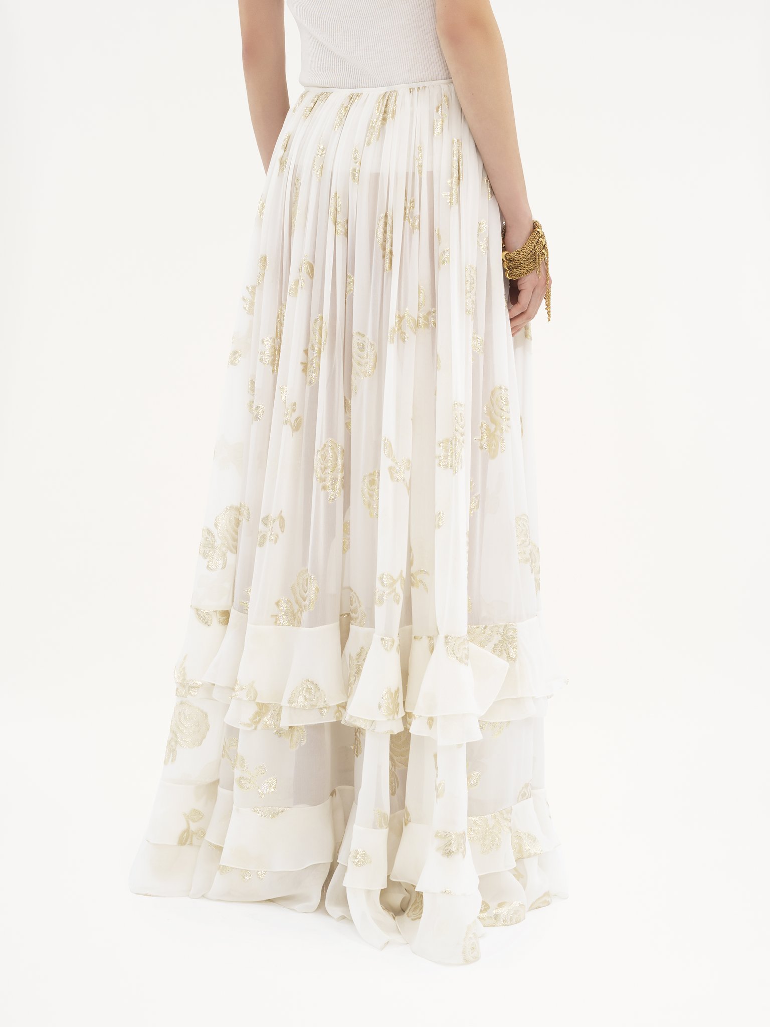 Fluid maxi skirt in silk jacquard & lurex Silk lurex roses jacquard
Coconut Milk Top view of the product