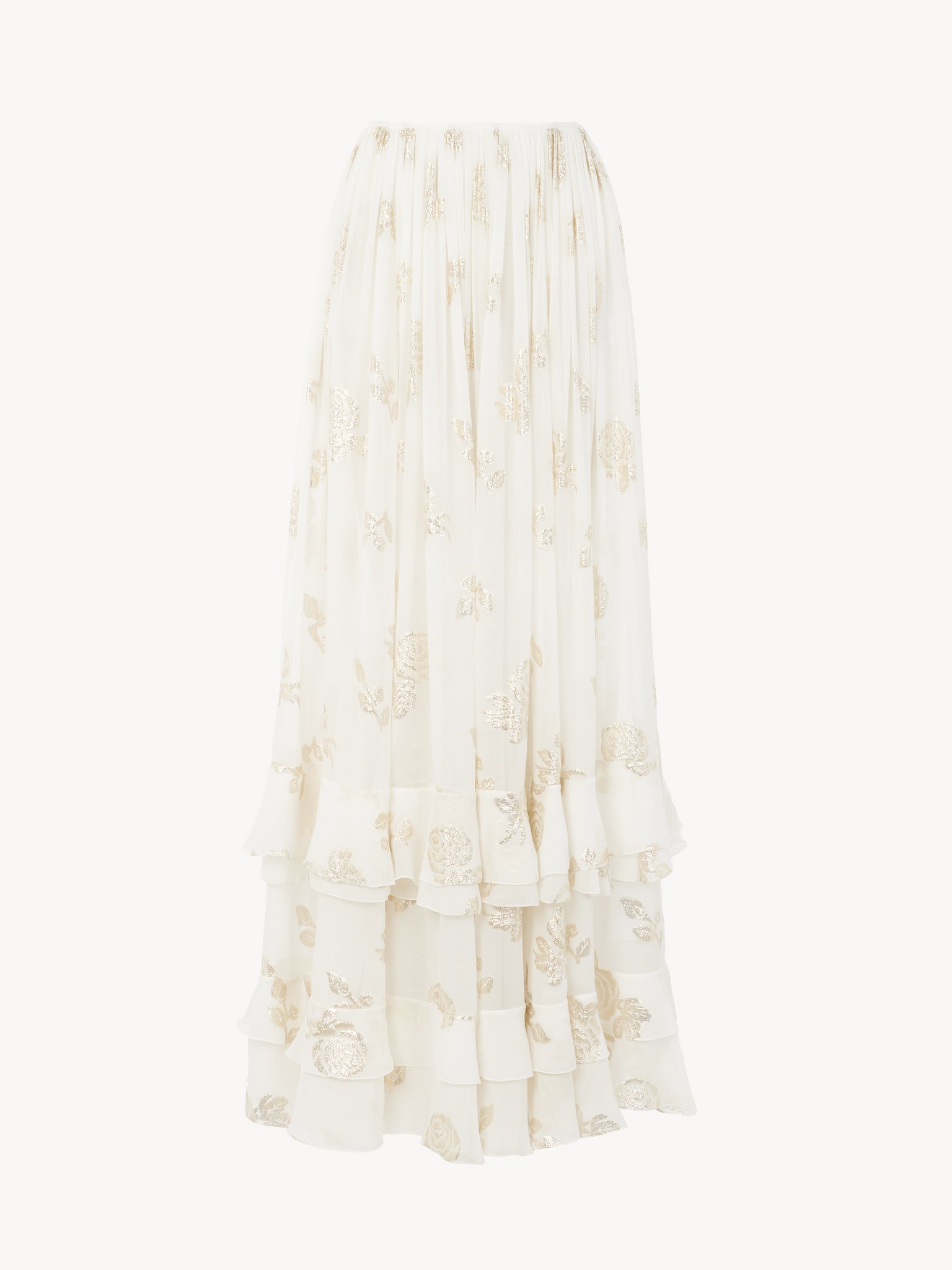 Fluid maxi skirt in silk jacquard & lurex Silk lurex roses jacquard
Coconut Milk