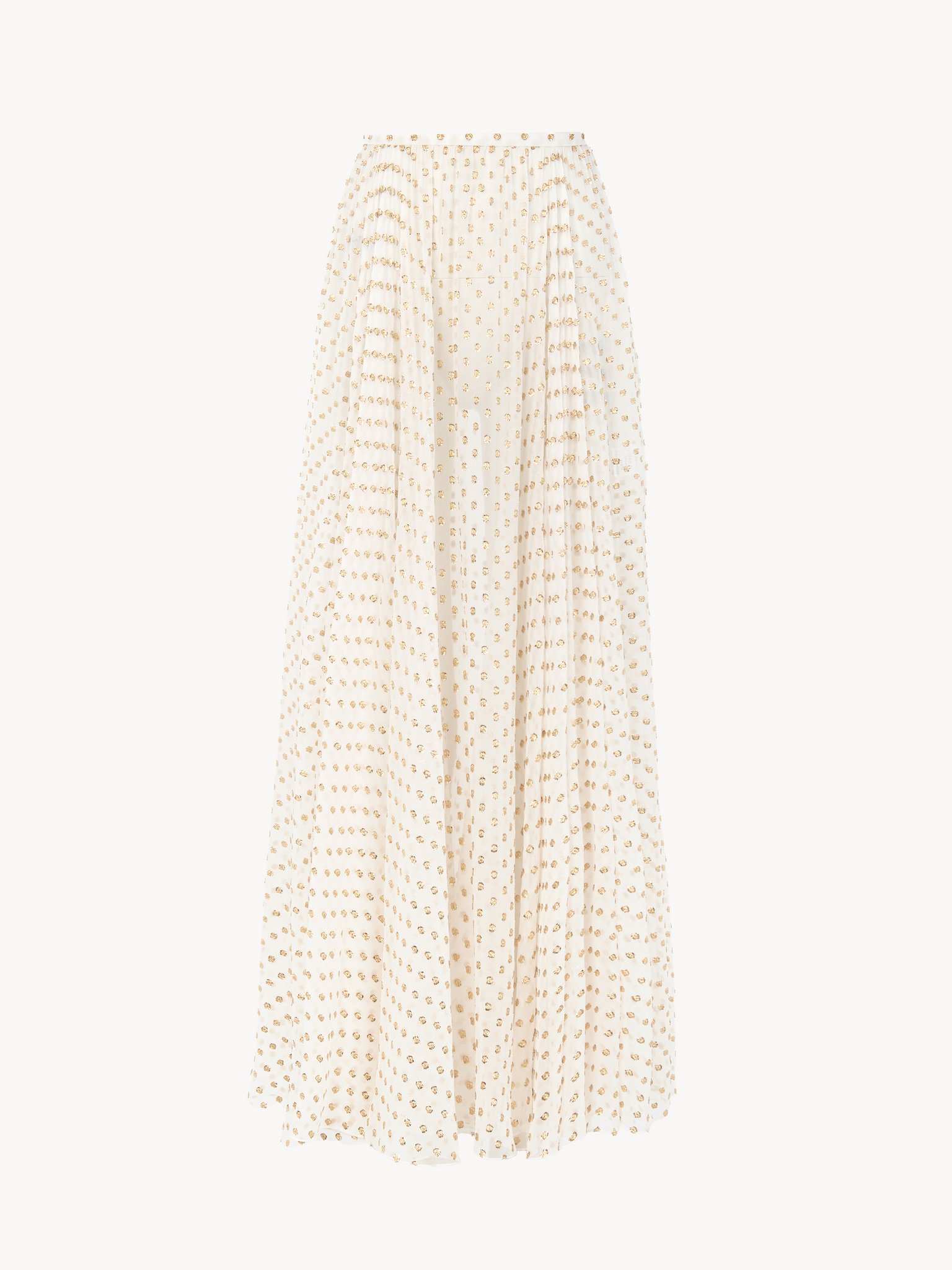 Gathered maxi skirt in silk jacquard & lurex Light silk lurex dots jacquard
Snow White