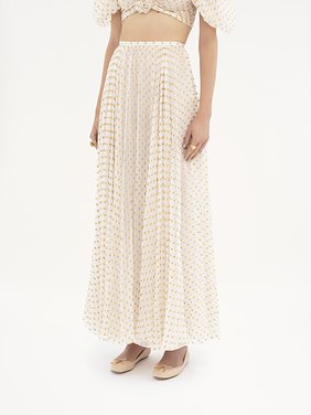 Gathered maxi skirt in silk jacquard & lurex Light silk lurex dots jacquard
Snow White Product detail