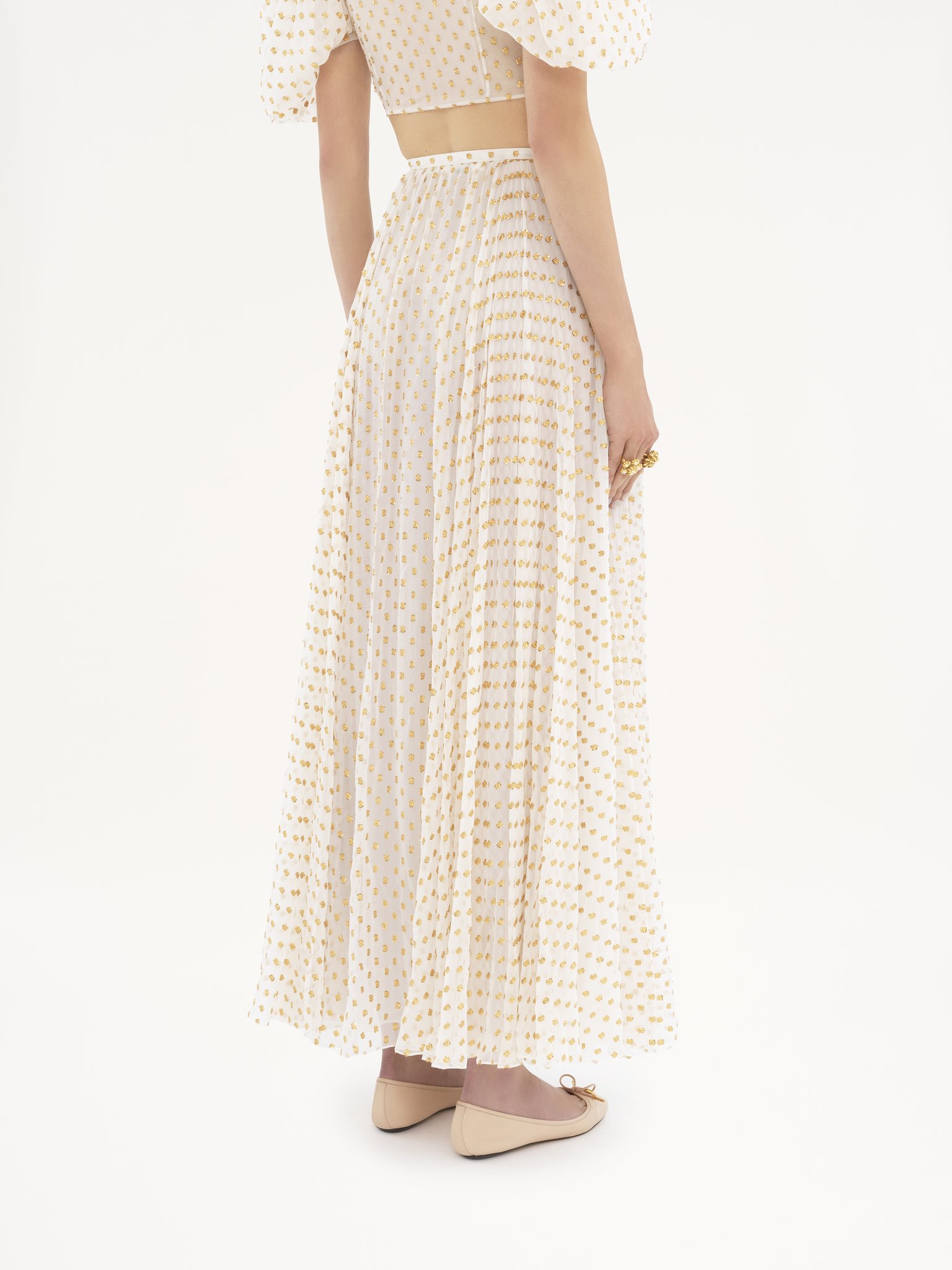 Gathered maxi skirt in silk jacquard & lurex Light silk lurex dots jacquard
Snow White 