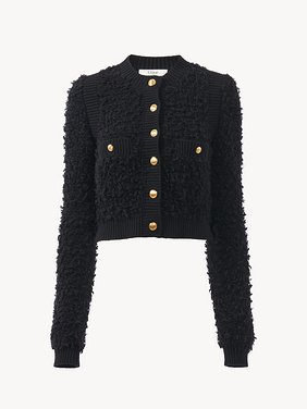 Short fitted cardigan in tweed knit Tweed knit
Black