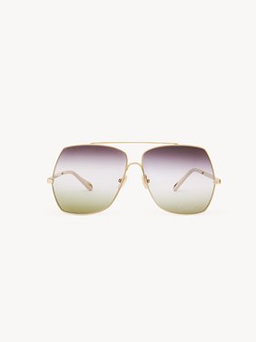 Aly sunglasses Gold metal & bio-based nylon
Gradient violet, crystal & green lenses Back view of the product