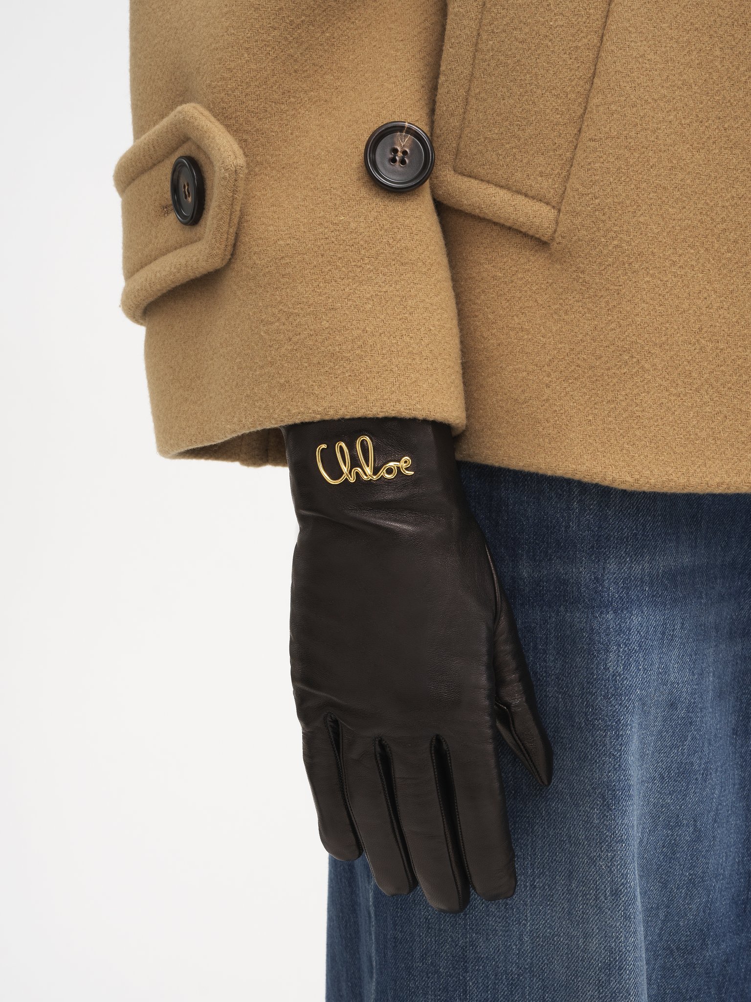 The Chloé Iconic gloves in leather Soft lambskin & brass
Black Back view of the product