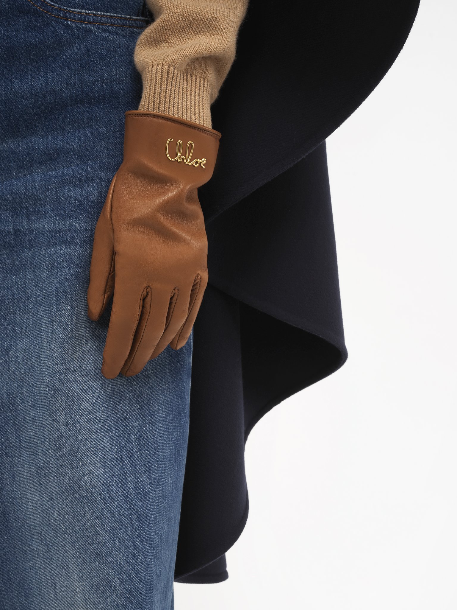 The Chloé Iconic gloves in leather Soft lambskin & brass
Clay Brown Back view of the product