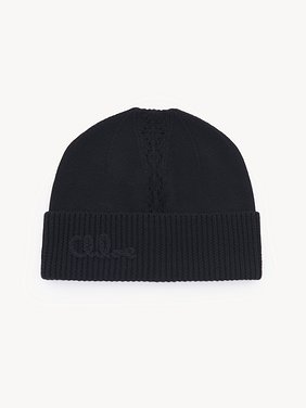 The Chloé Lace Knit beanie in wool & lace jacquard Merino wool & lace jacquard
Black