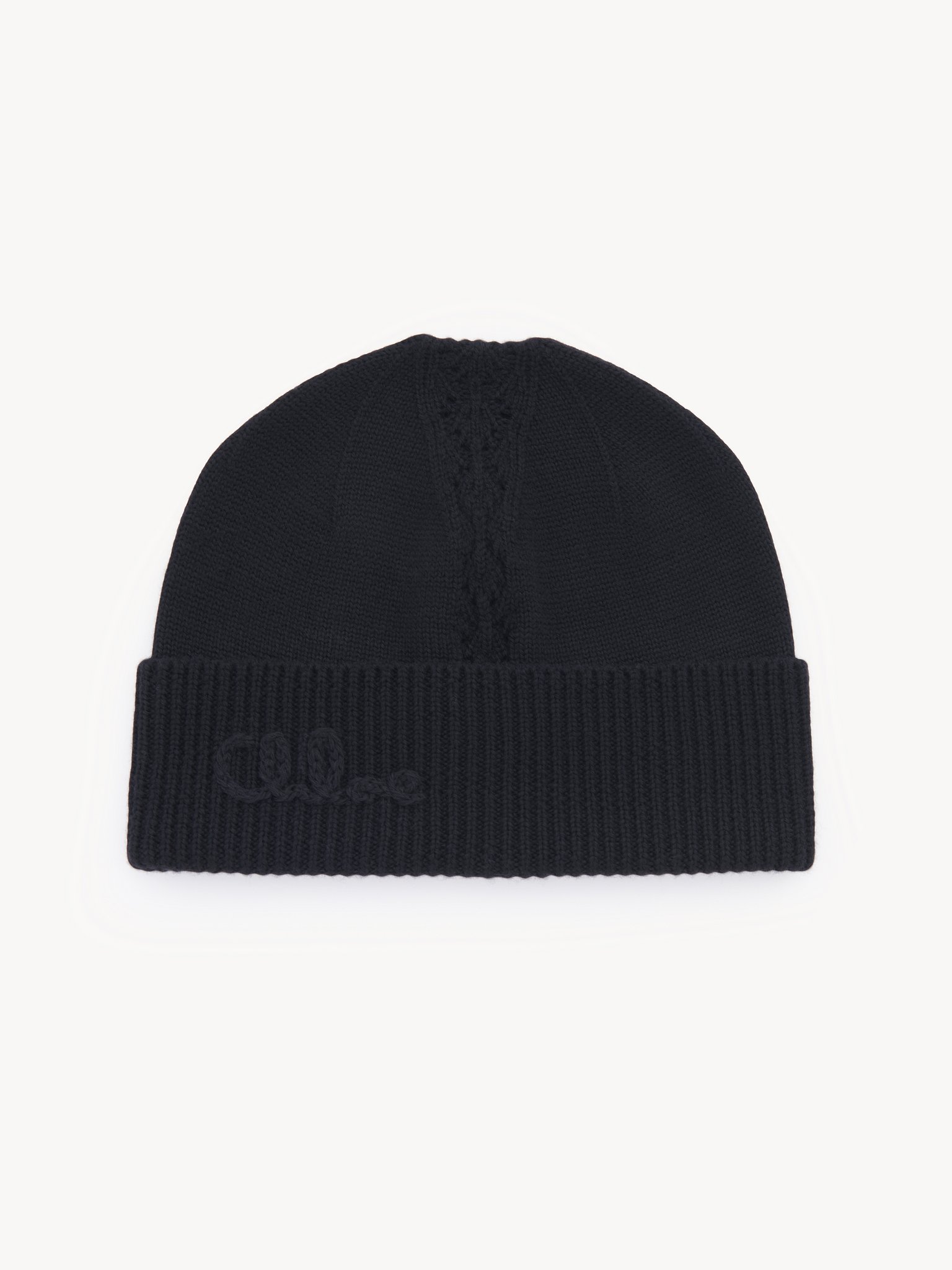 The Chloé Lace Knit beanie in wool & lace jacquard Merino wool & lace jacquard
Black