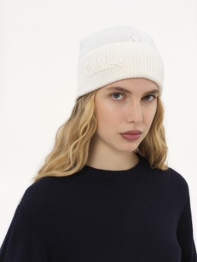 The Chloé Lace Knit beanie in wool & lace jacquard Merino wool & lace jacquard
Off White Top view of the product