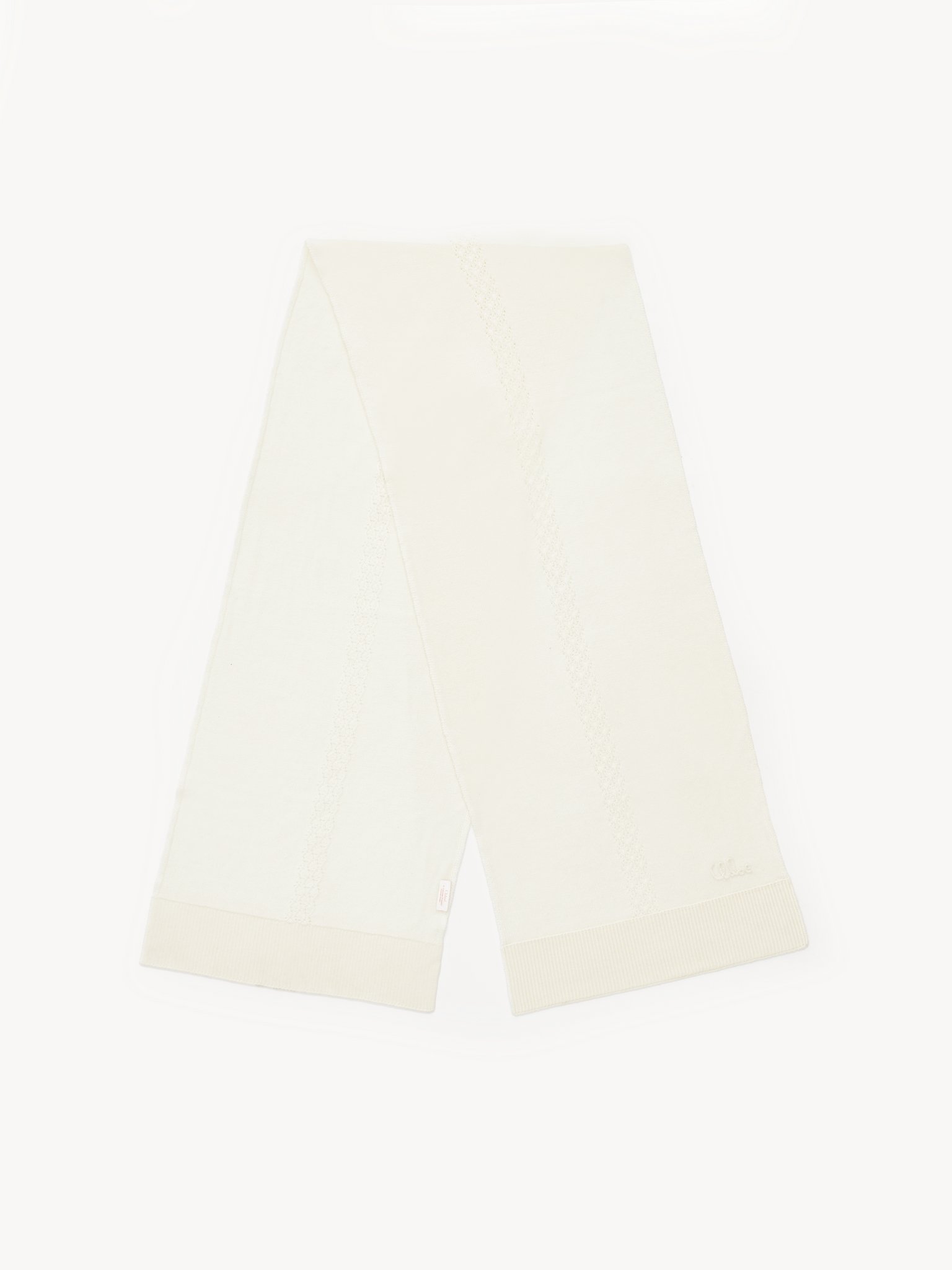 The Chloé Lace Knit scarf in wool & lace jacquard Merino wool & lace jacquard
Off White