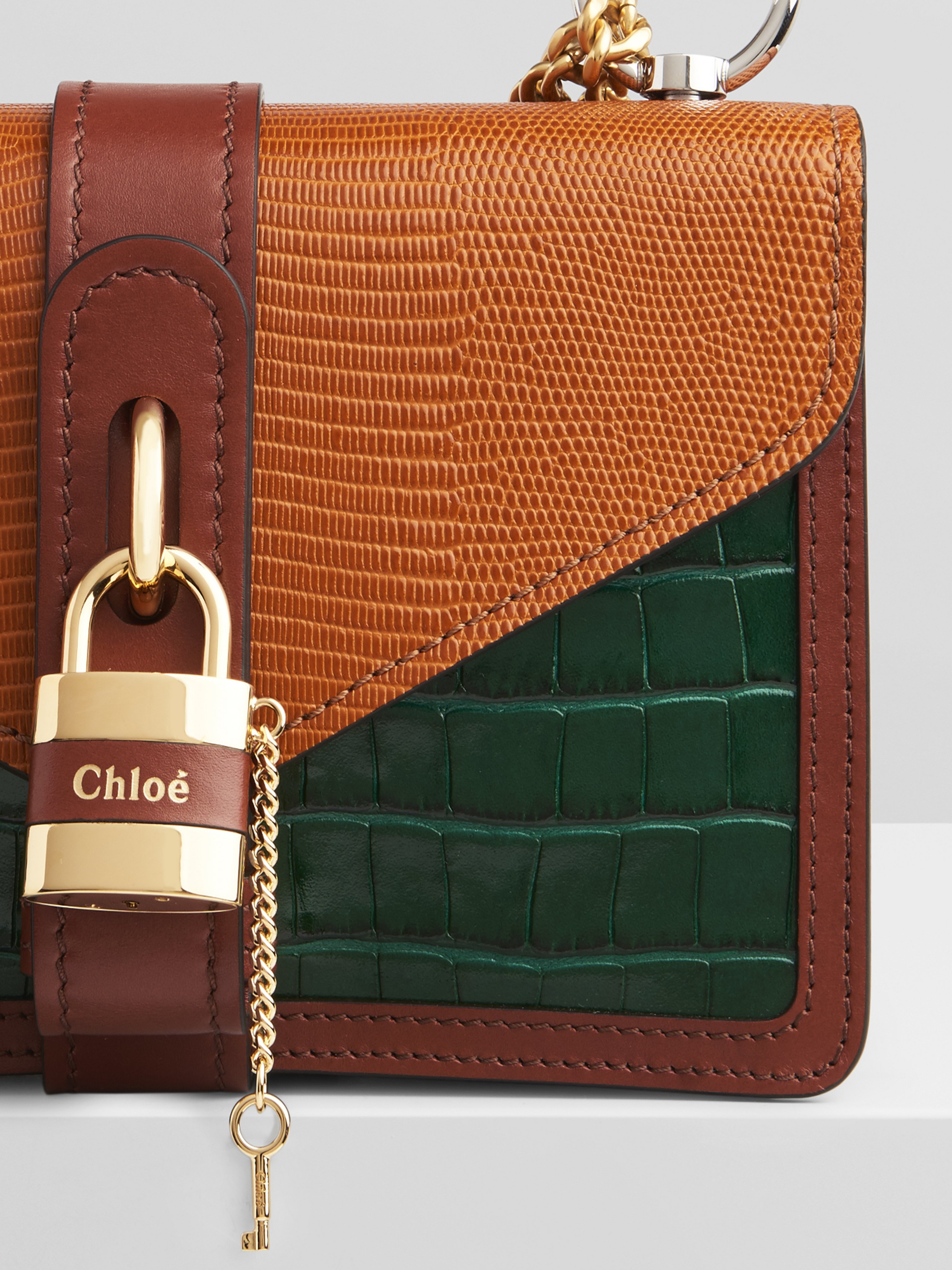 Aby Chain Shoulder Bag In Embossed Croco And Lizard Effect On Calfskin 