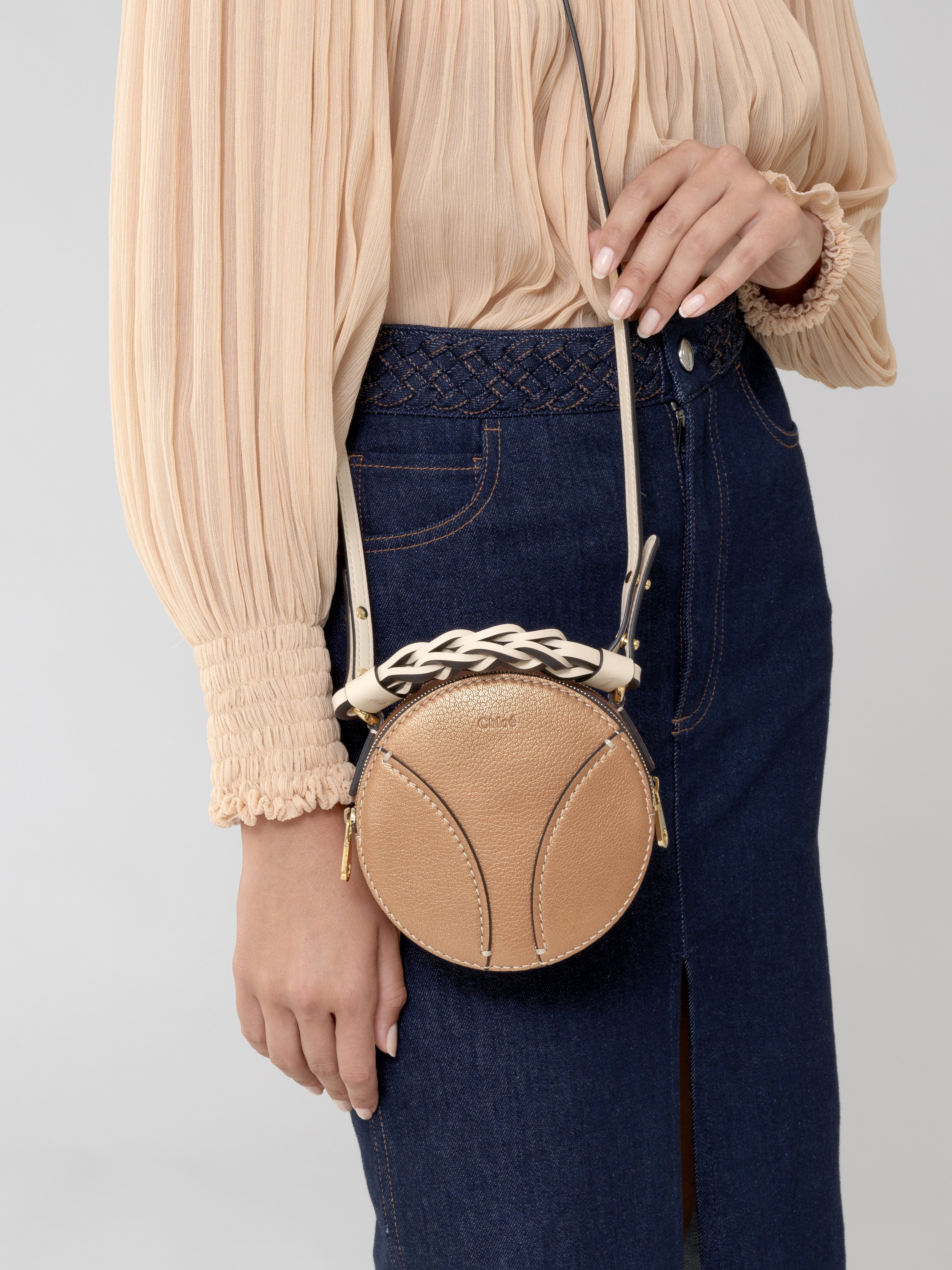 chloe round mini leather coin purse