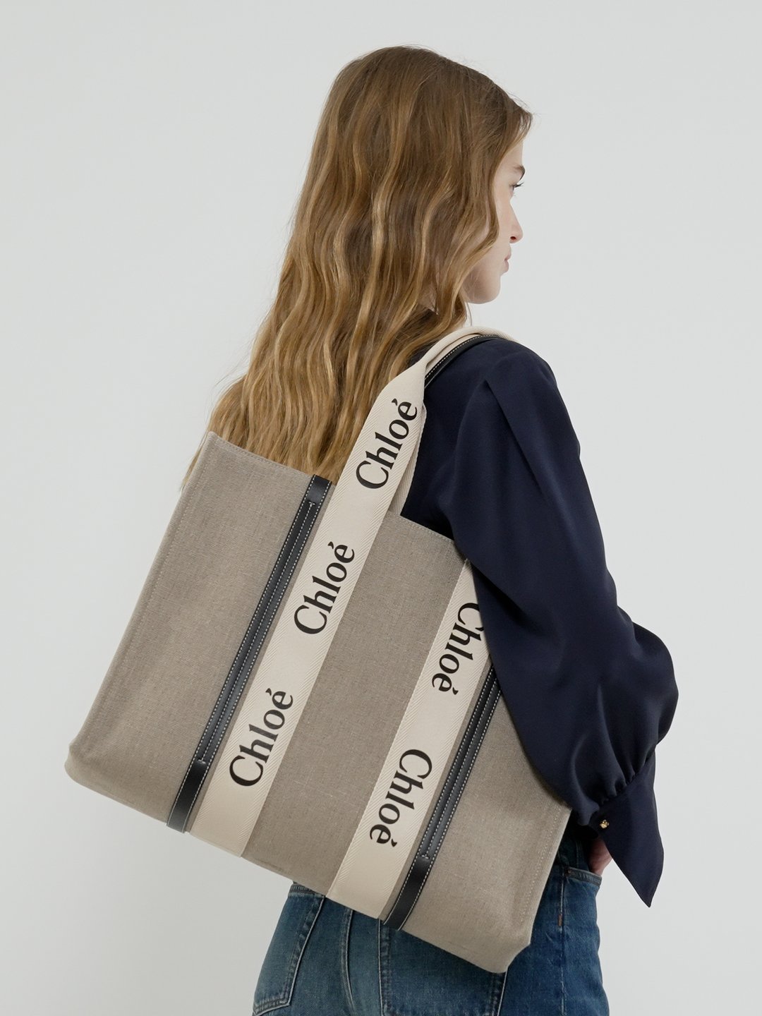 Large Woody tote bag in linen