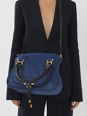 Marcie double carry bag Bicolor suede & grained calfskin
Deep Denim Front view of the product being worn