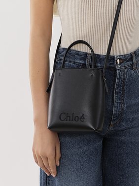 Micro Chloé Sense tote bag in soft leather Shiny calfskin
Black 