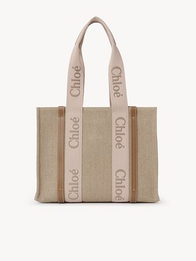 Woody tote bag in linen Linen canvas, calfskin & webbing with Chloé logo
Blushy Beige Product detail