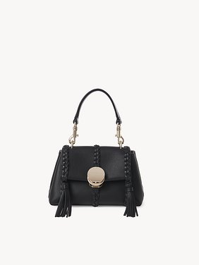 Mini Penelope soft shoulder bag in grained leather Grained bull leather with leather braids
Black