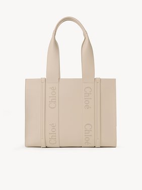 Woody tote bag in soft leather Smooth calfskin with Chloé logo
Cement Pink