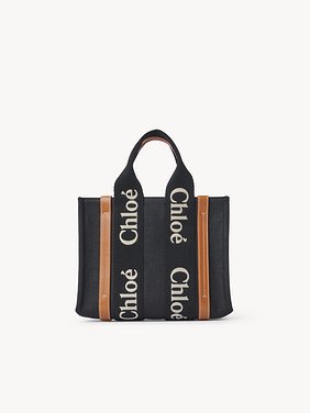 Small Woody tote bag in linen Linen canvas & shiny calfskin with Chloé logo
Black & Beige Product detail