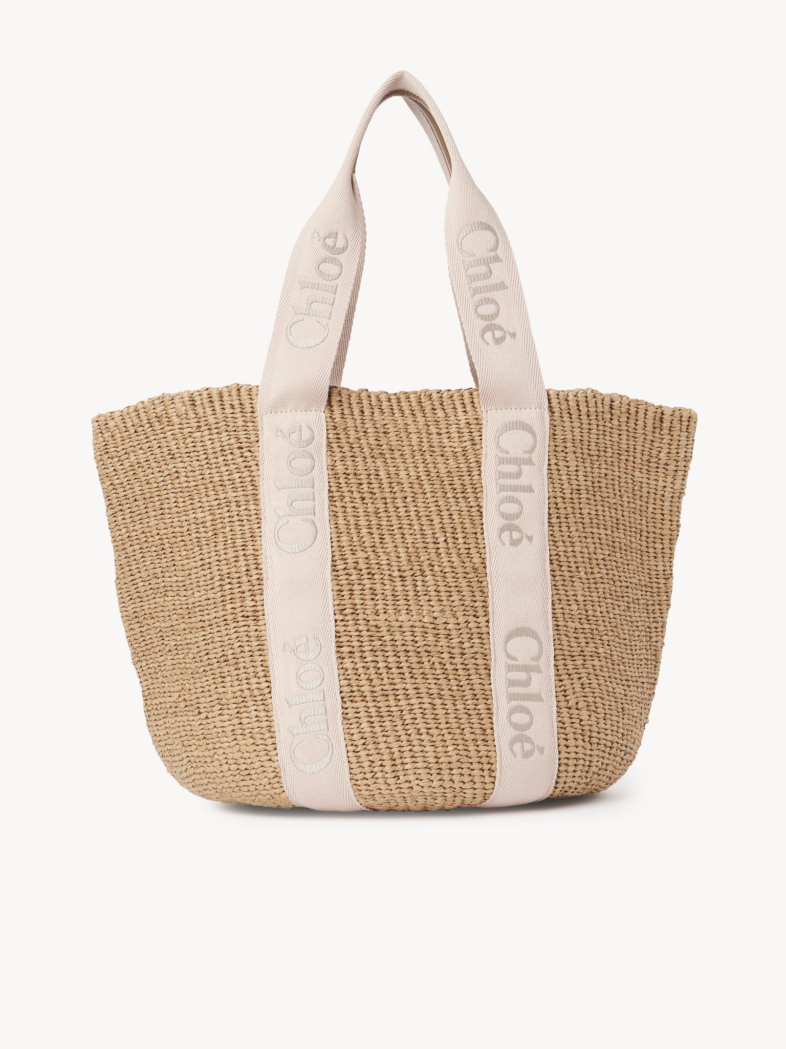 Large Woody basket in natural fibres Fair-trade paper, calfskin and webbing with Chloé logo
Blushy Beige Top view of the product