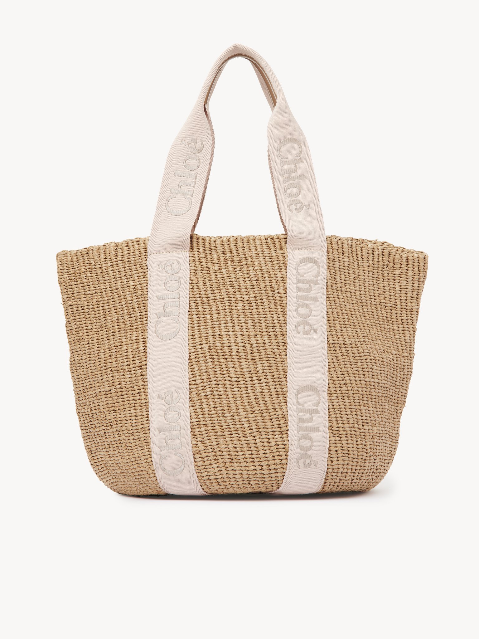 Large Woody basket in natural fibres Fair-trade paper, calfskin and webbing with Chloé logo
Blushy Beige