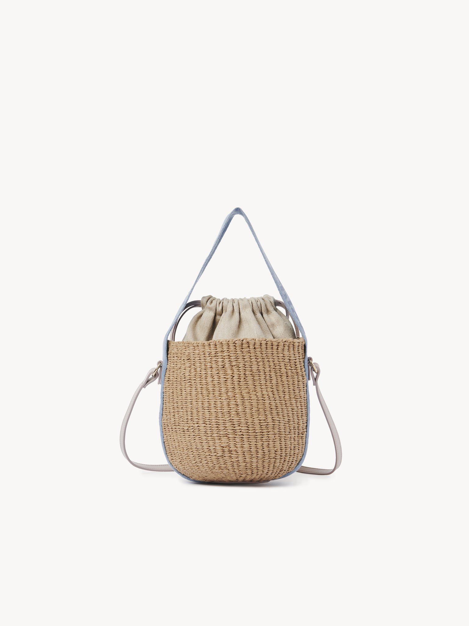 Small Woody tote bag in natural fibres Fair-trade paper, calfskin & webbing with Chloé logo
Washed Blue Top view of the product