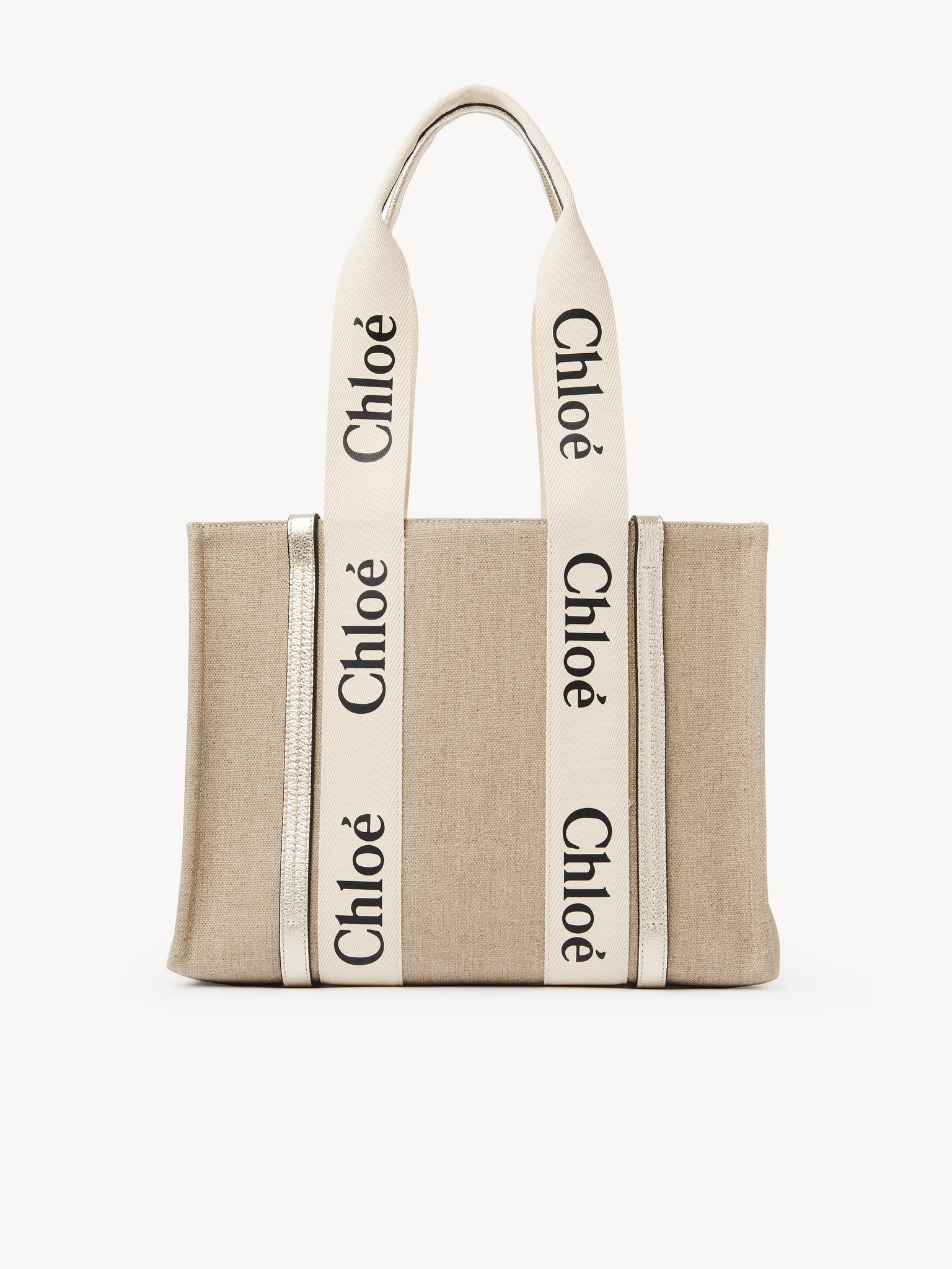 Woody tote bag in linen Linen & metallised calfskin with Chloé logo
Light Gold