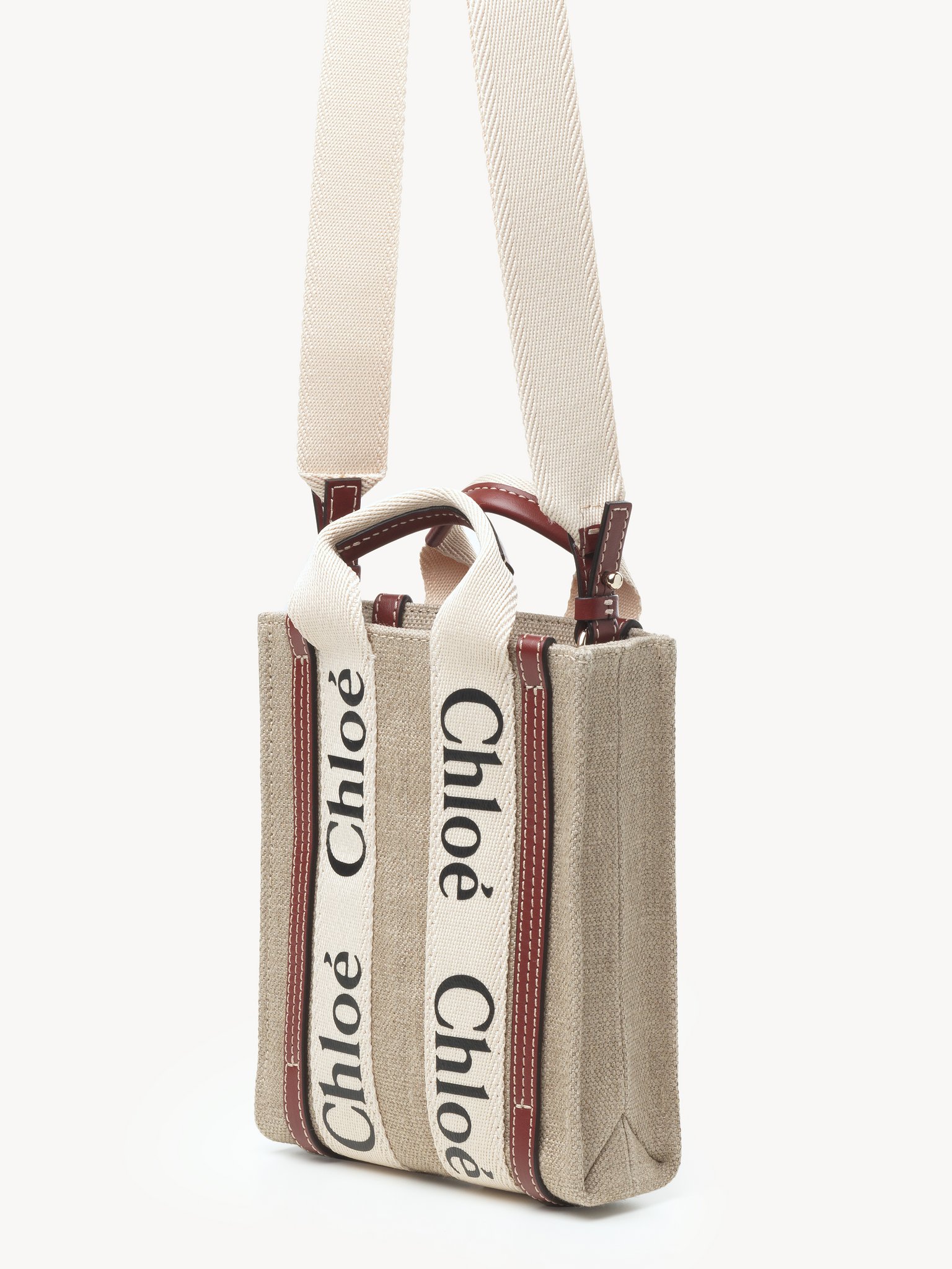 Mini Woody North South tote bag in linen Linen
White - Brown Product detail