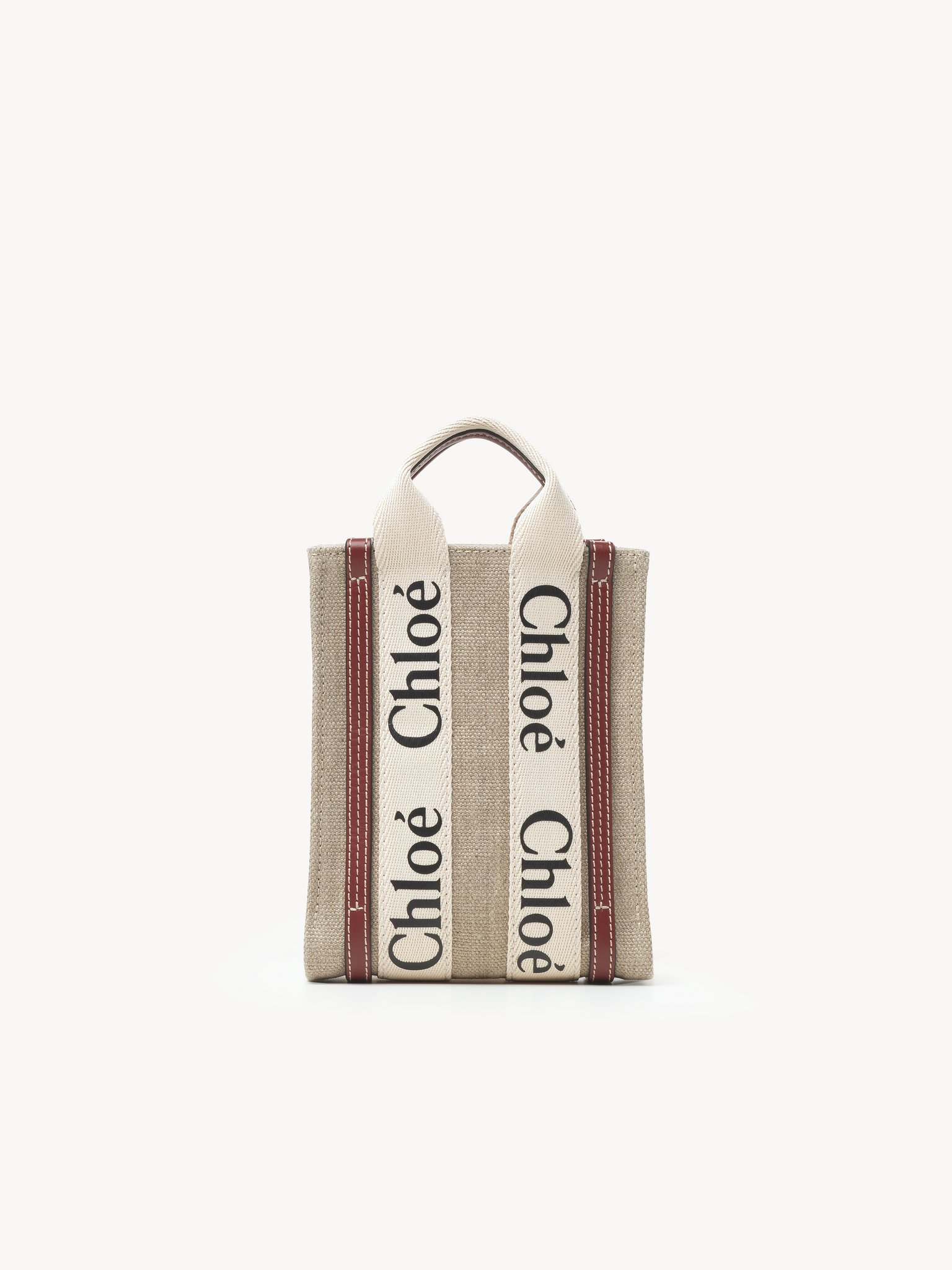 Mini Woody North South tote bag in linen Linen
White - Brown Top view of the product