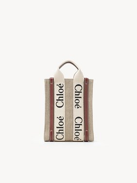 Mini Woody North South tote bag in linen Linen
White - Brown Top view of the product