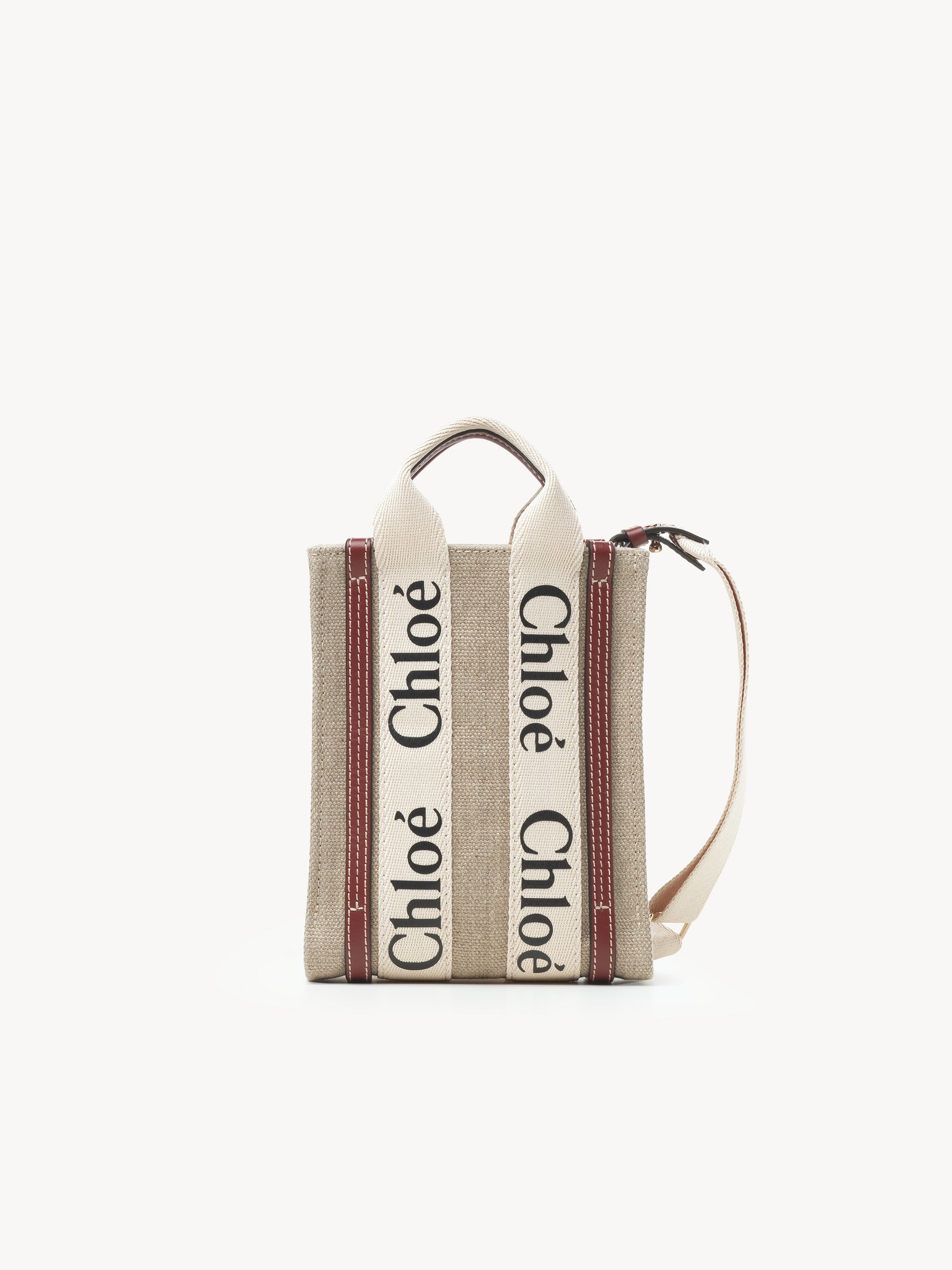 Mini Woody North South tote bag in linen Linen
White - Brown