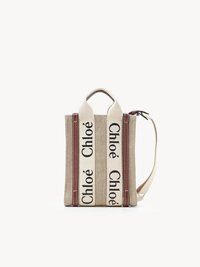 Mini Woody North South tote bag in linen Linen
White - Brown