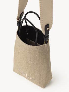 Micro Chloé Sense tote bag in linen Linen
Beige - Black Front view of the product being worn