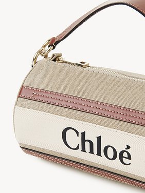 Woody tube shoulder bag in linen & soft leather Chloé logo webbing, linen canvas & calfskin
White - Brown 