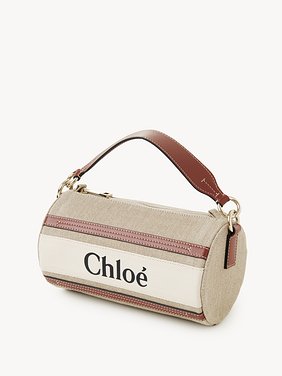 Woody tube shoulder bag in linen & soft leather Chloé logo webbing, linen canvas & calfskin
White - Brown Product detail