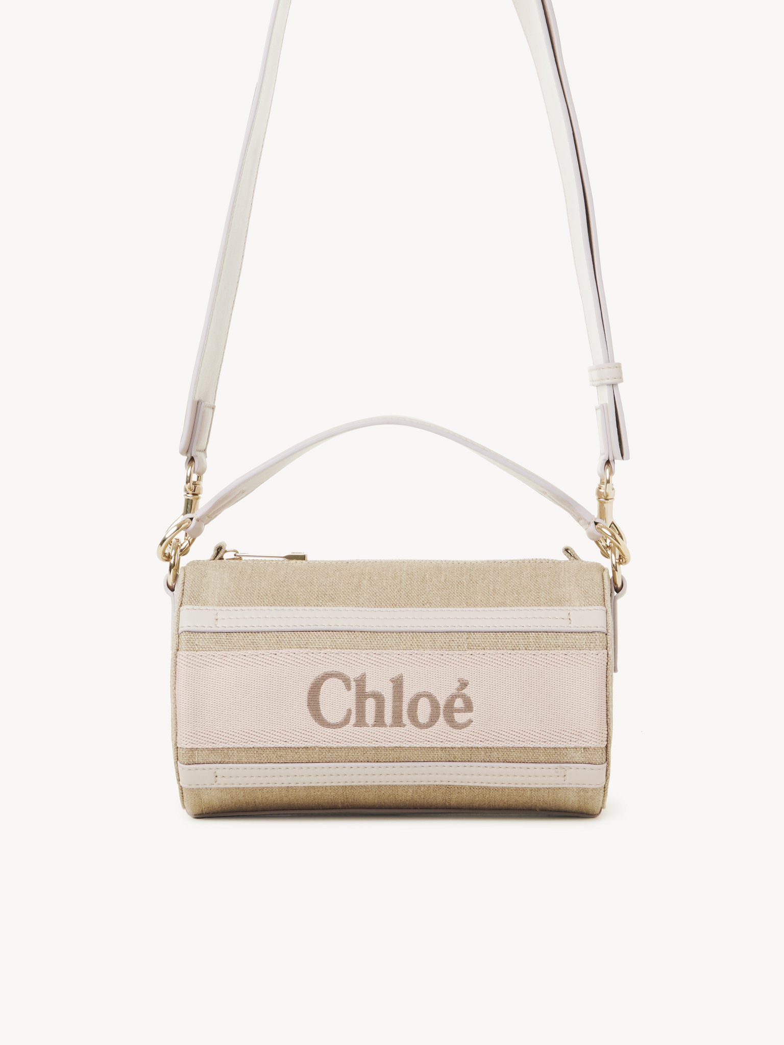 Woody tube shoulder bag in linen & soft leather Chloé logo webbing, linen canvas & calfskin
Wild Grey