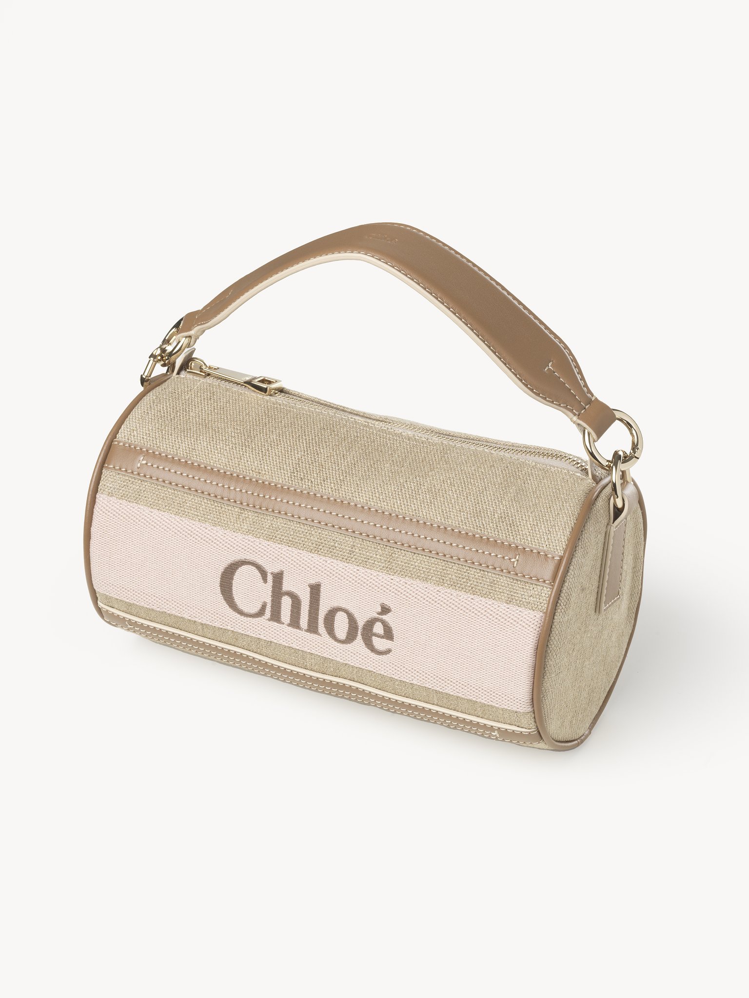 Woody tube shoulder bag in linen & soft leather Chloé logo webbing, linen canvas & calfskin
Blushy Beige Product detail