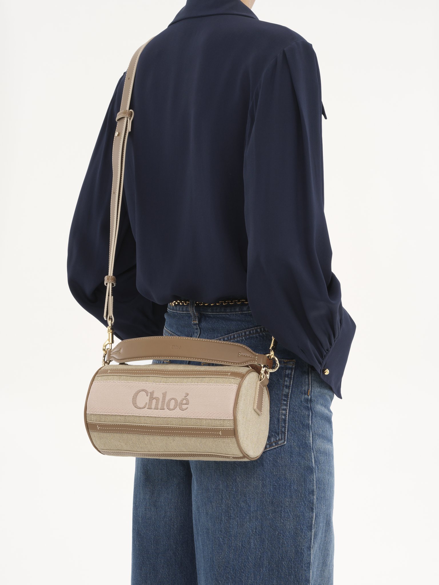 Chloé Woody Tube Shoulder Bag In Linen & Soft Leather | Chloé US