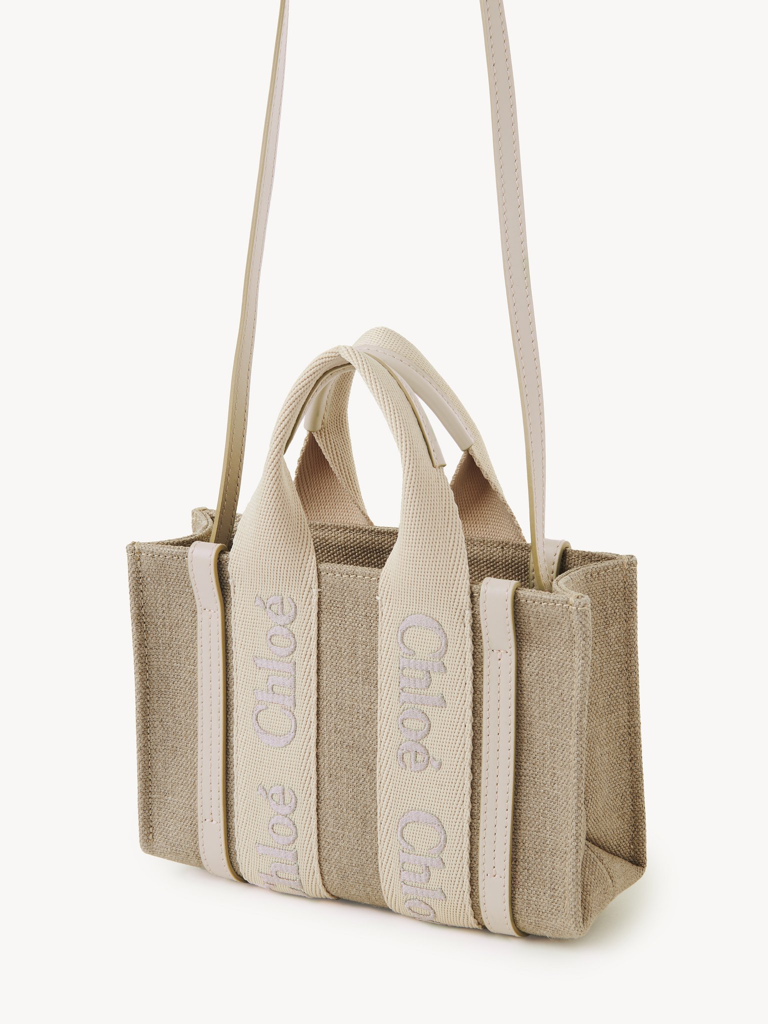 Mini Woody tote bag in linen & leather Linen canvas
Wild Grey Back view of the product