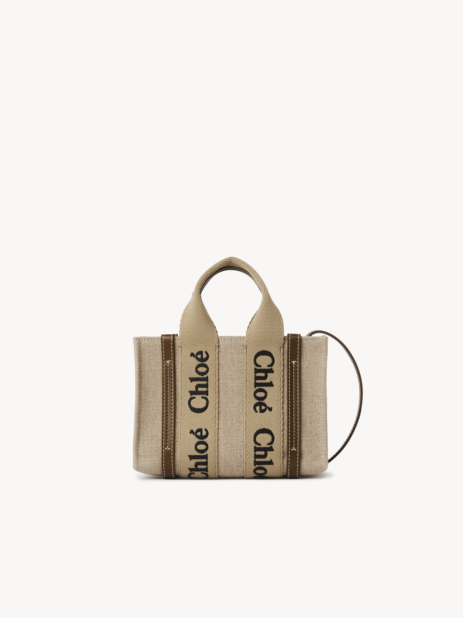 Mini Woody tote bag in linen & leather Linen canvas & leather
Bronze Brown