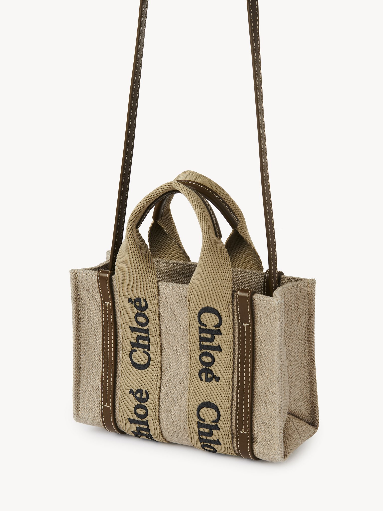 Mini Woody tote bag in linen & leather Linen canvas & leather
Bronze Brown Product detail