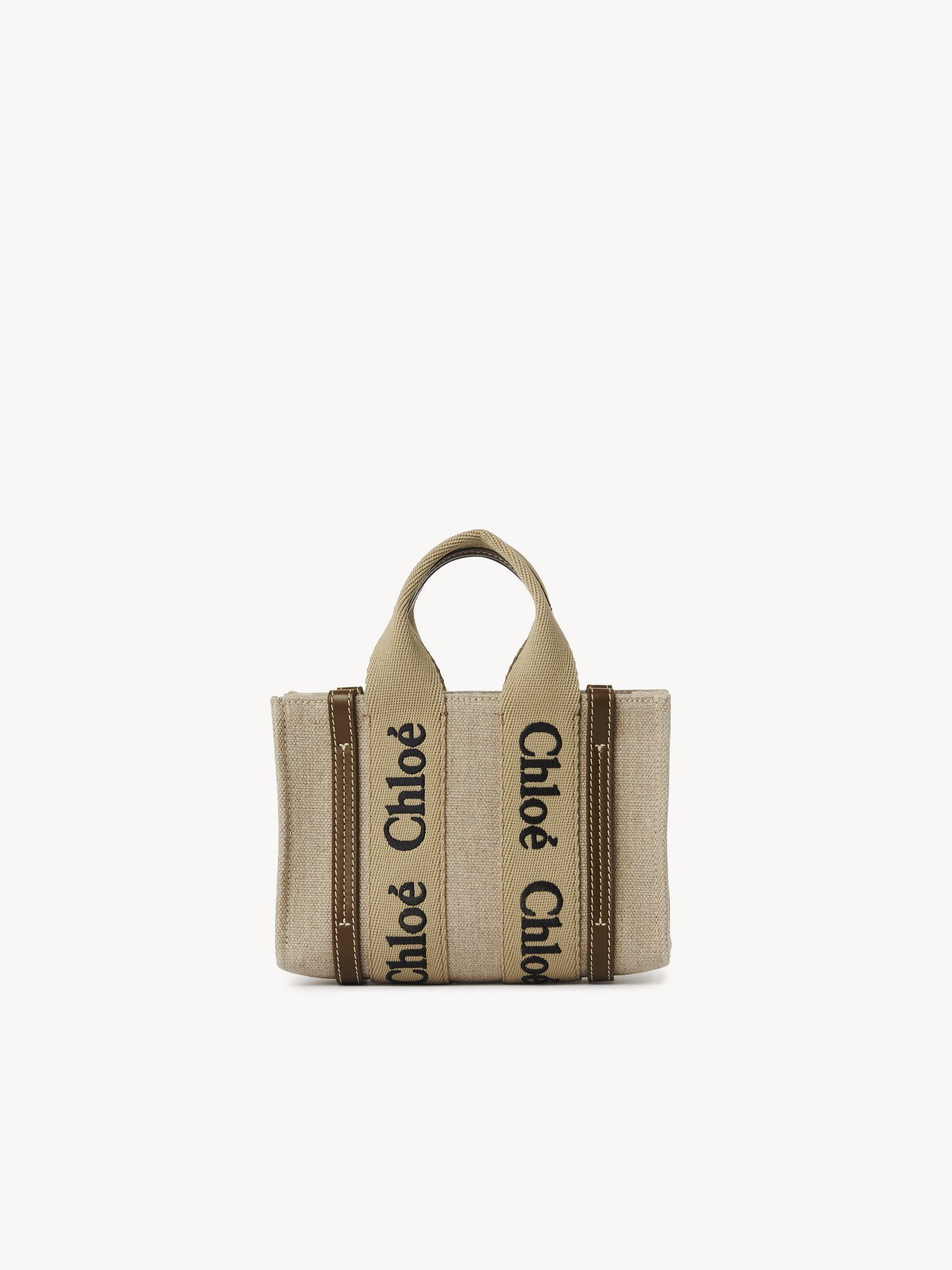 Mini Woody tote bag in linen & leather Linen canvas & leather
Bronze Brown Top view of the product