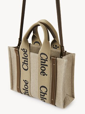 Small Woody tote bag in linen Linen canvas, calfskin & webbing
Bronze Brown Product detail