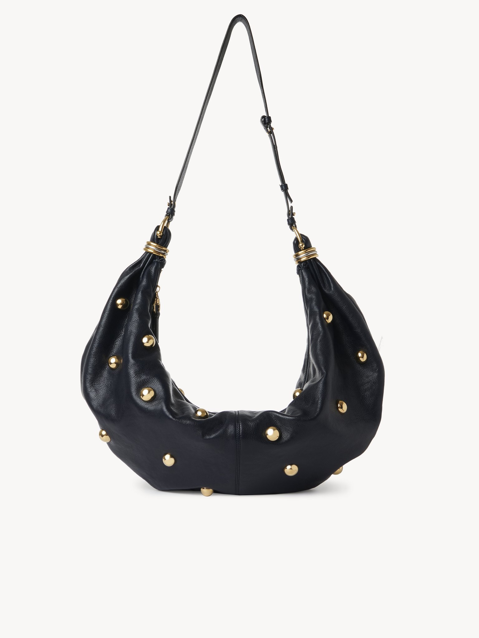 Large Bracelet Hobo bag in grained leather with studs Shiny grained calfskin with oversized studs
Evening Blue Top view of the product