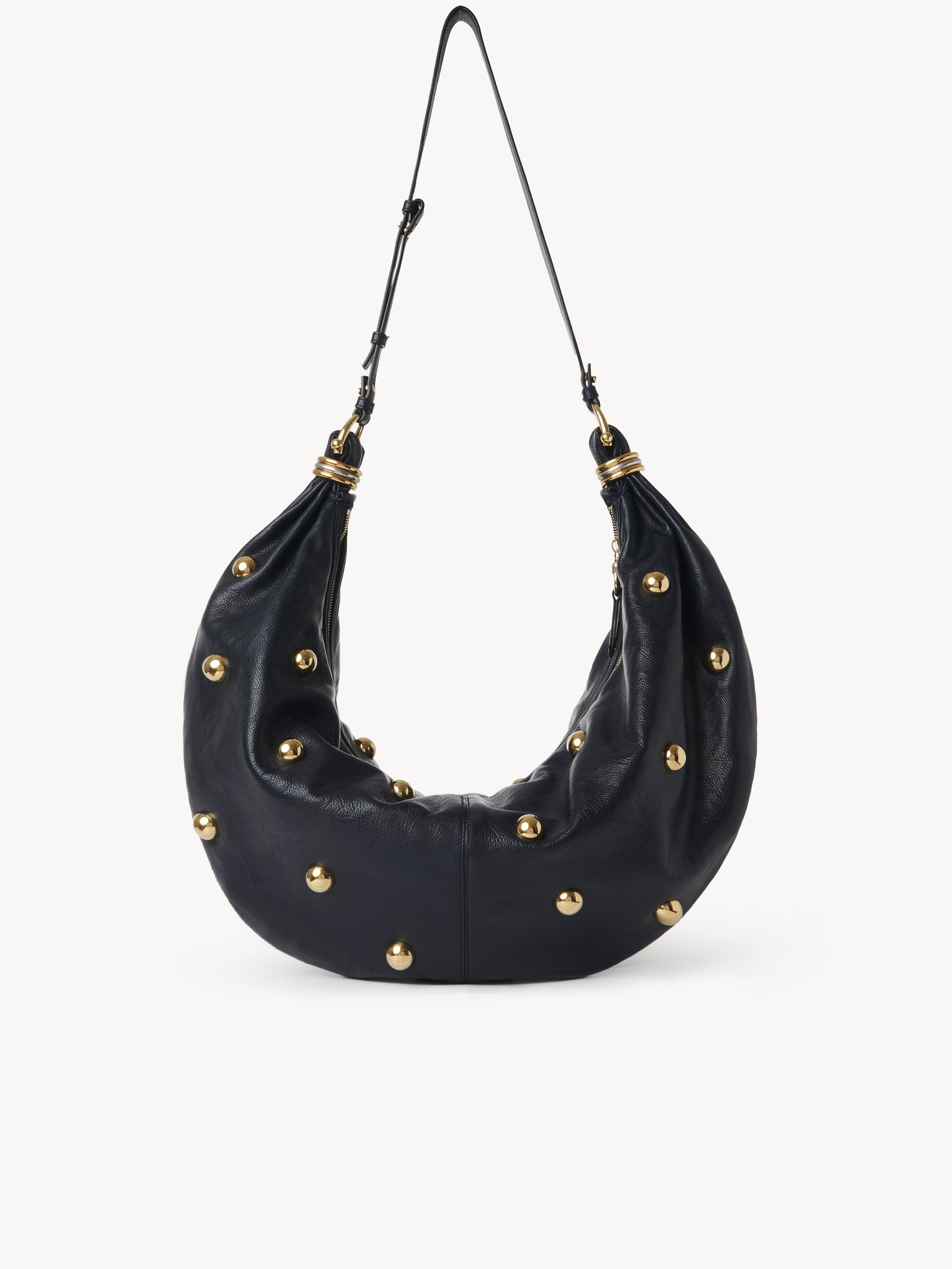 Large Bracelet Hobo bag in grained leather with studs Shiny grained calfskin with oversized studs
Evening Blue