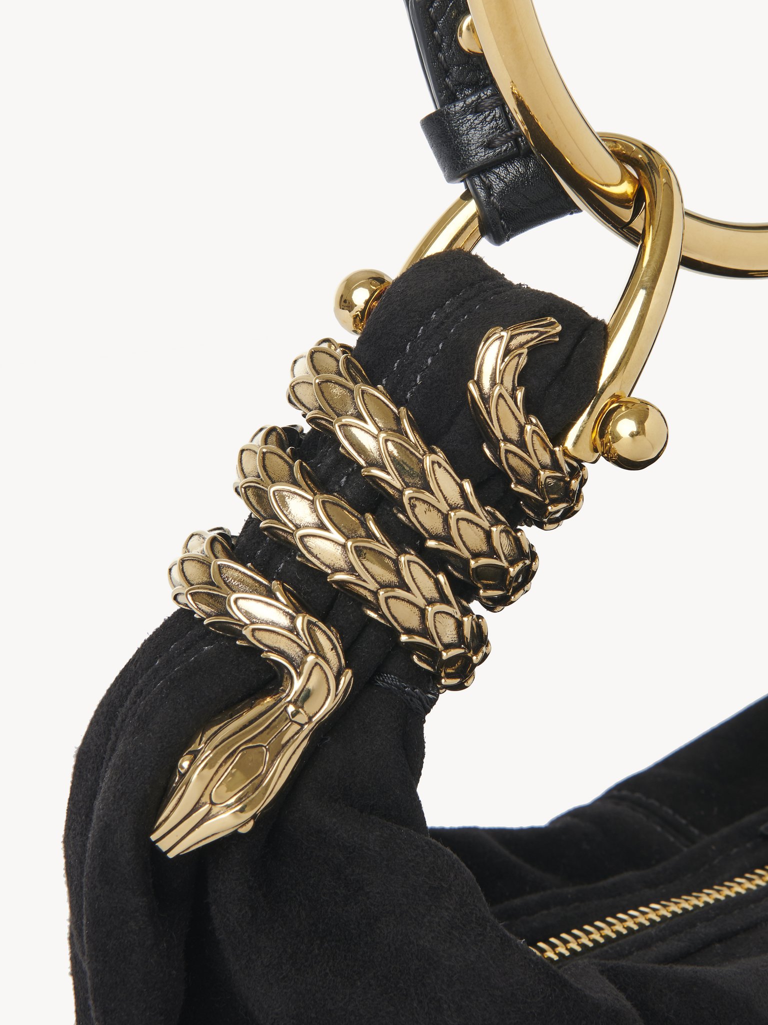 Small Bracelet hobo bag in suede leather Suede goatskin with snake ornament
Black Front view of the product being worn