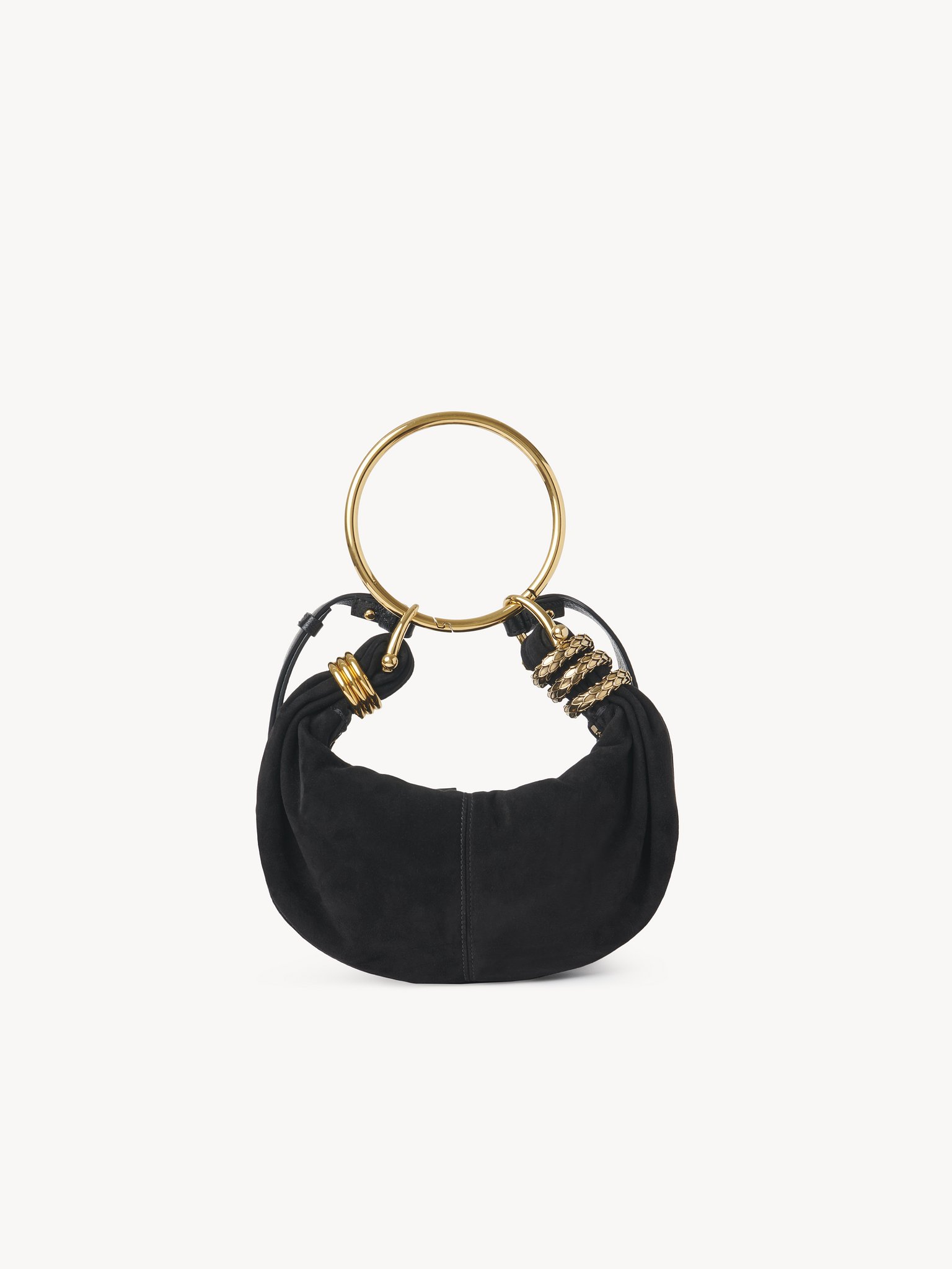 Small Bracelet hobo bag in suede leather Suede goatskin with snake ornament
Black Top view of the product