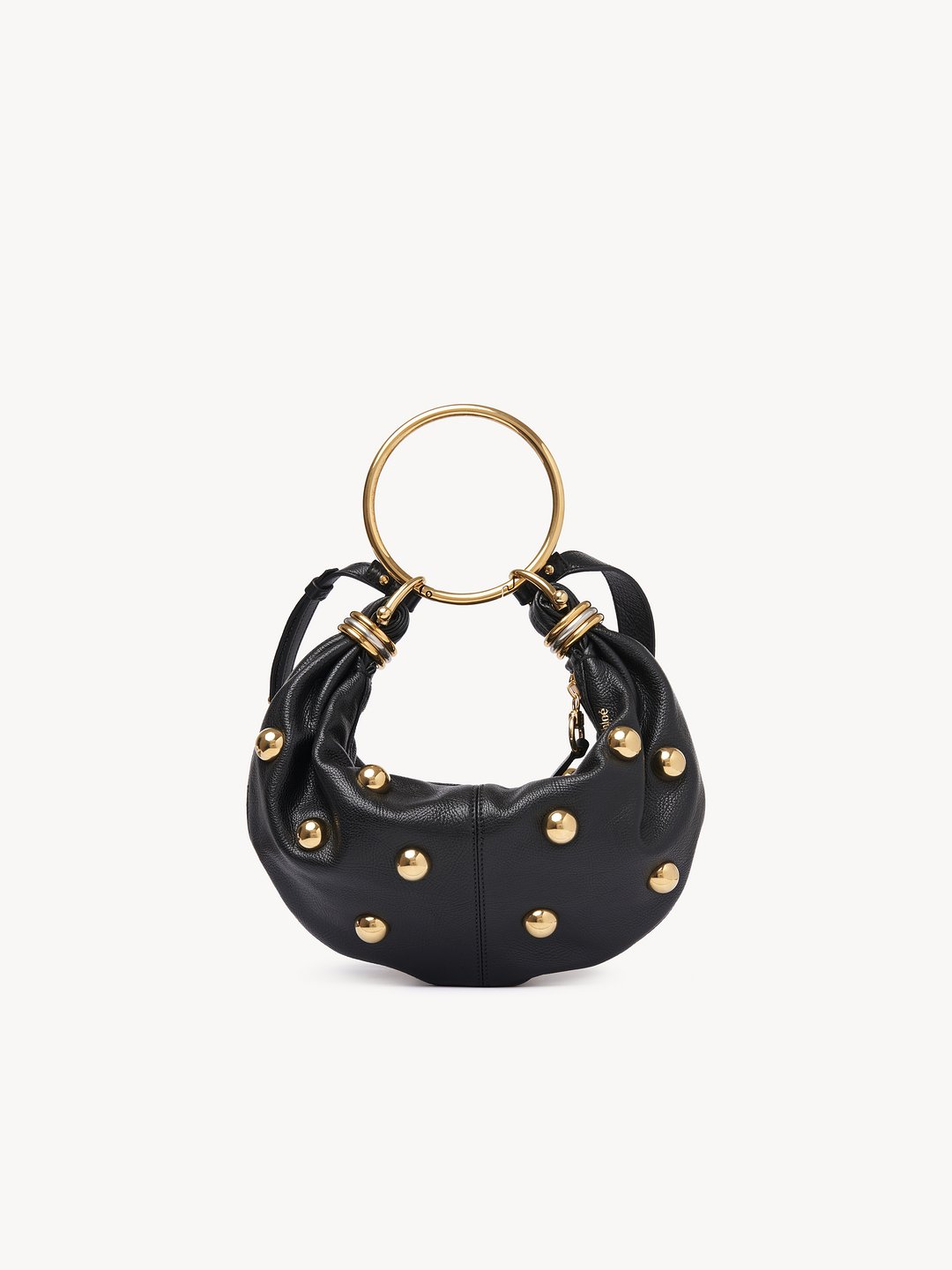 Small Bracelet Hobo bag in grained leather with studs