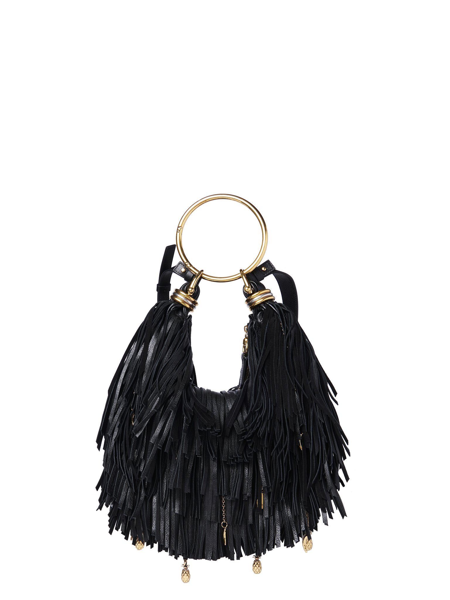 Small Bracelet Hobo bag in fringed leather Fringed buffalo leather with metal ornaments
Black 