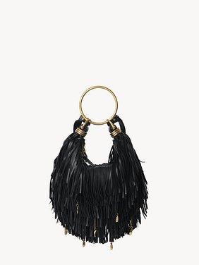 Small Bracelet Hobo bag in fringed leather Fringed buffalo leather with metal ornaments
Black Top view of the product